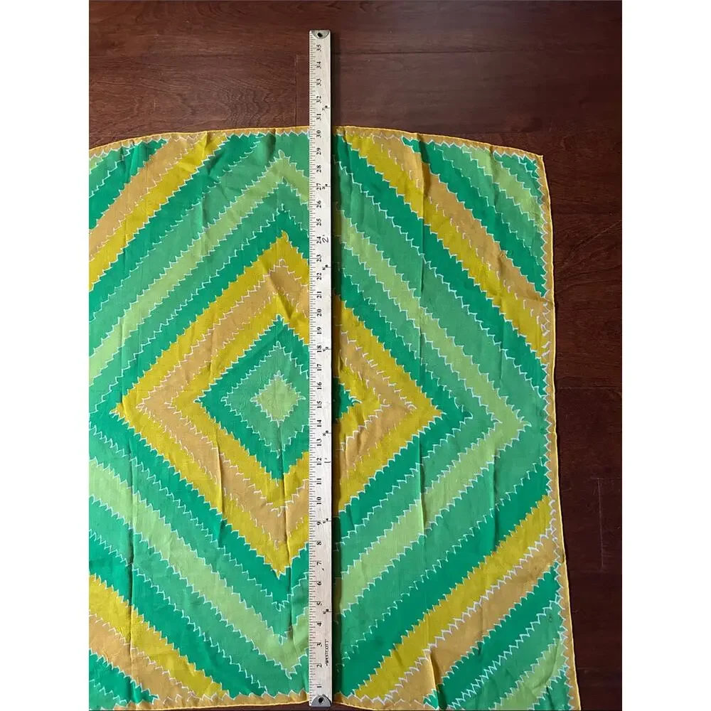 Vintage Silky Lightweight Green and Yellow Geometric Scarf